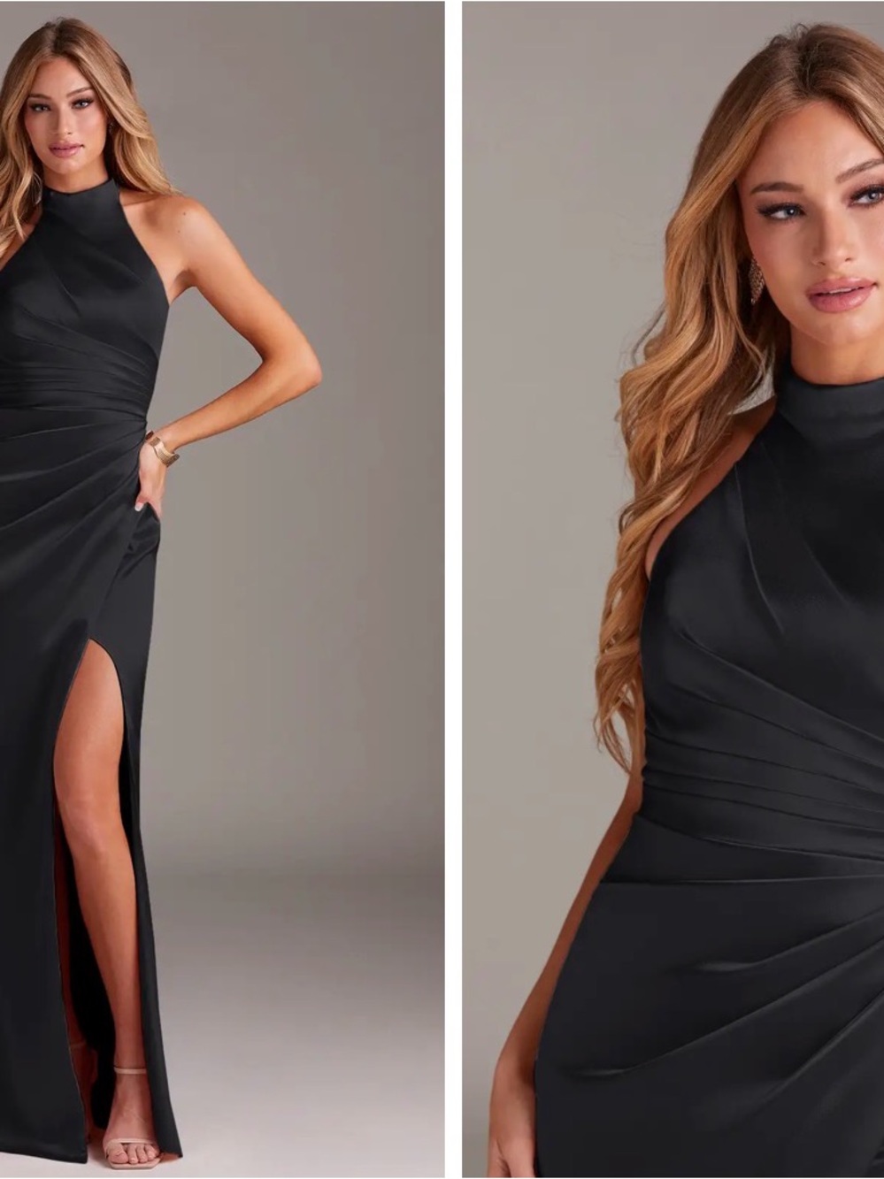 Azazie Black High-Low Halter Gown with Thigh Slit